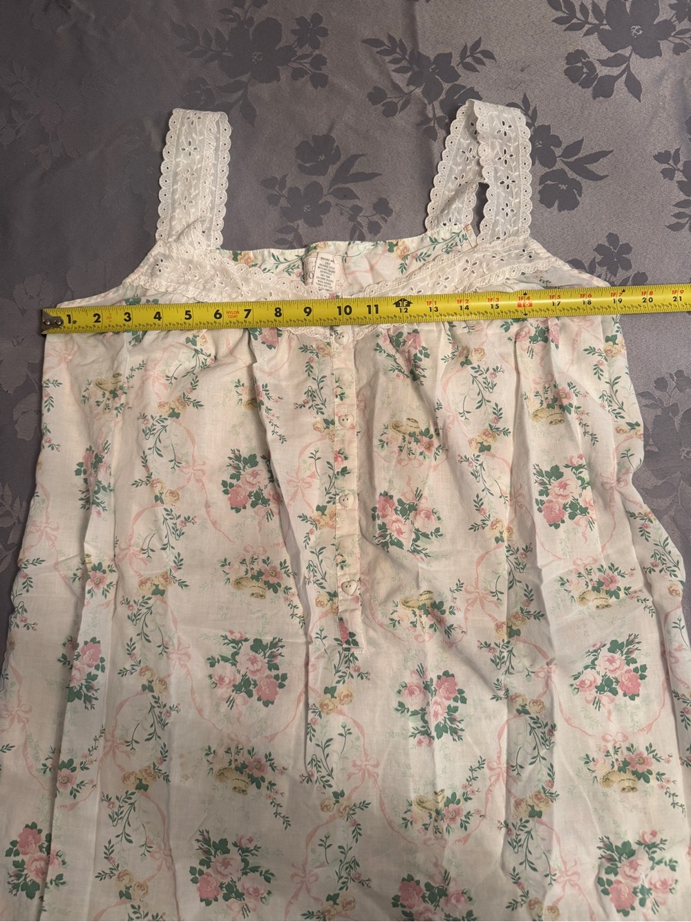 Erika Taylor Country Cottons Floral Nightgown in Cream with Pink & Green - Picture 8 of 9